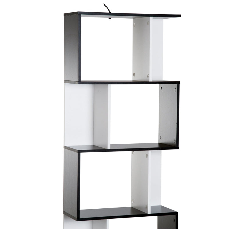 Particle Board 5-tier Bookcase Storage Display Shelving S Shape design Unit Divider Black