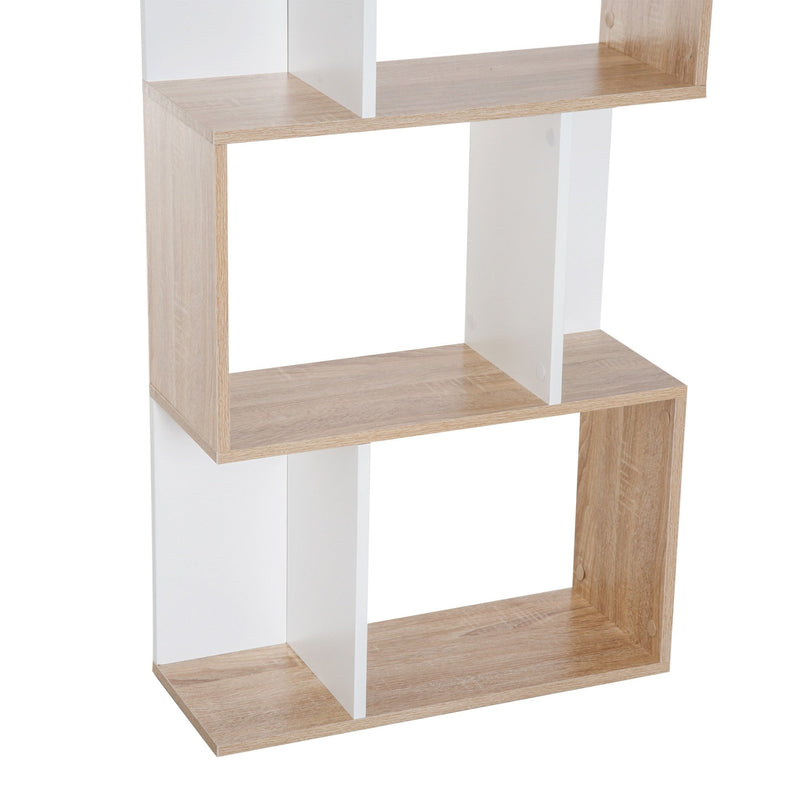 Bookcase, 4-tier, S Shape Particle Board-White/Oak