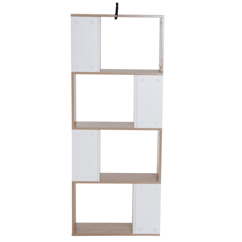 Bookcase, 4-tier, S Shape Particle Board-White/Oak