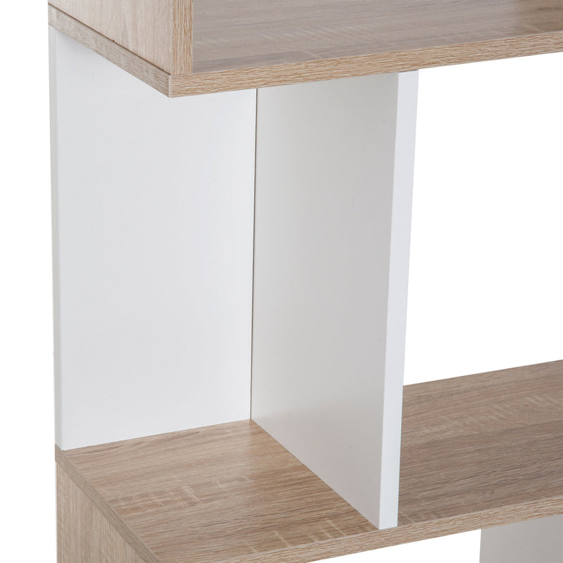 Bookcase, 4-tier, S Shape Particle Board-White/Oak