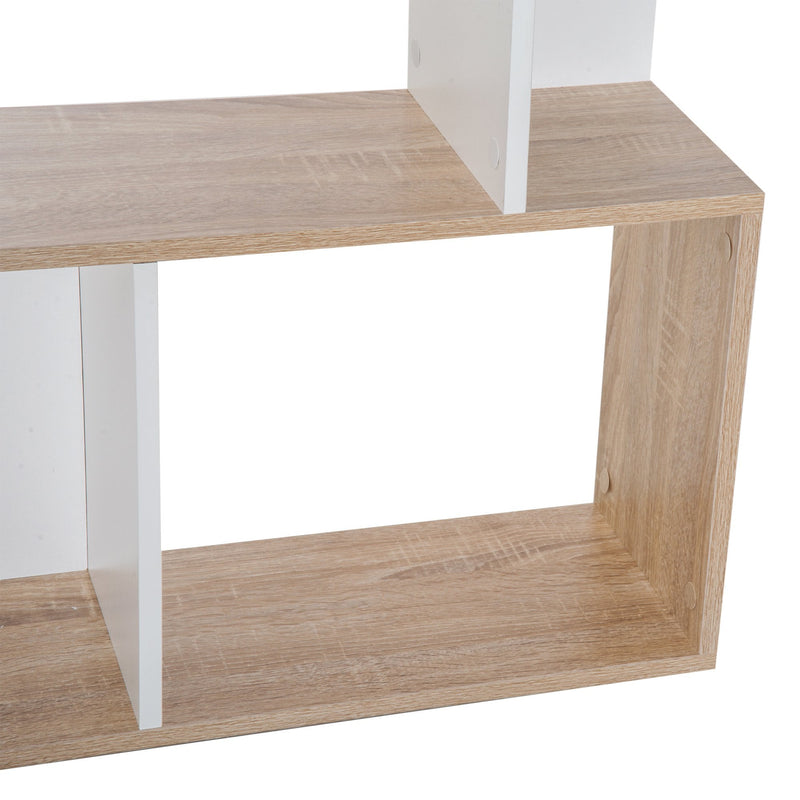 Bookcase, 4-tier, S Shape Particle Board-White/Oak