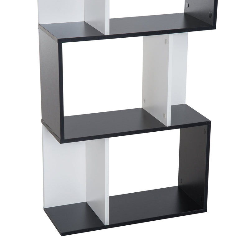 Bookcase, 4-tier, S Shape Particle Board-White/Black