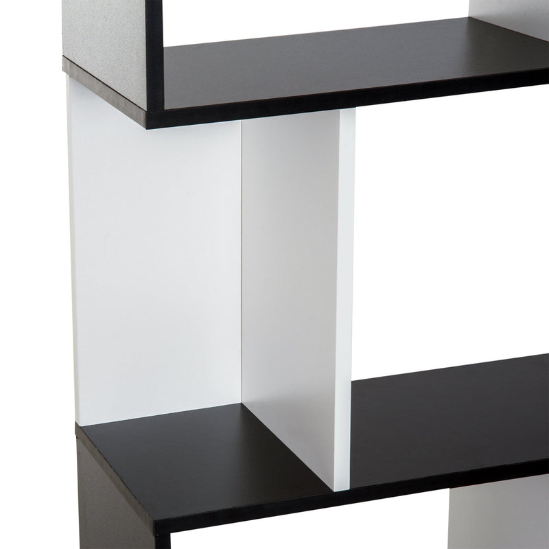 Bookcase, 4-tier, S Shape Particle Board-White/Black