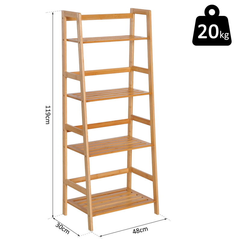 Bookshelf, 4-Tier,Bamboo, 48Lx30Wx119H