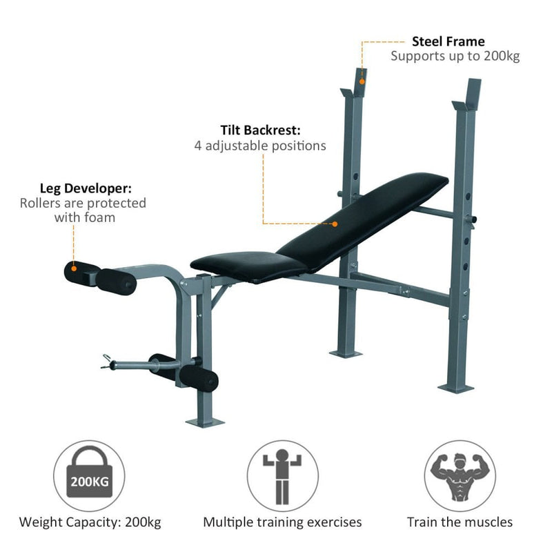 4-Levels Adjustable Weight Bench Training Workout Flat Gym Chest Leg Arm Bench w/4 Incline Postions-Black