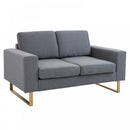 2 Seater Sofa Modern Double Seat Compact Loveseat Padded Linen Upholstery Steel Legs - Grey