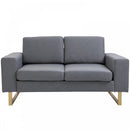 2 Seater Sofa Modern Double Seat Compact Loveseat Padded Linen Upholstery Steel Legs - Grey