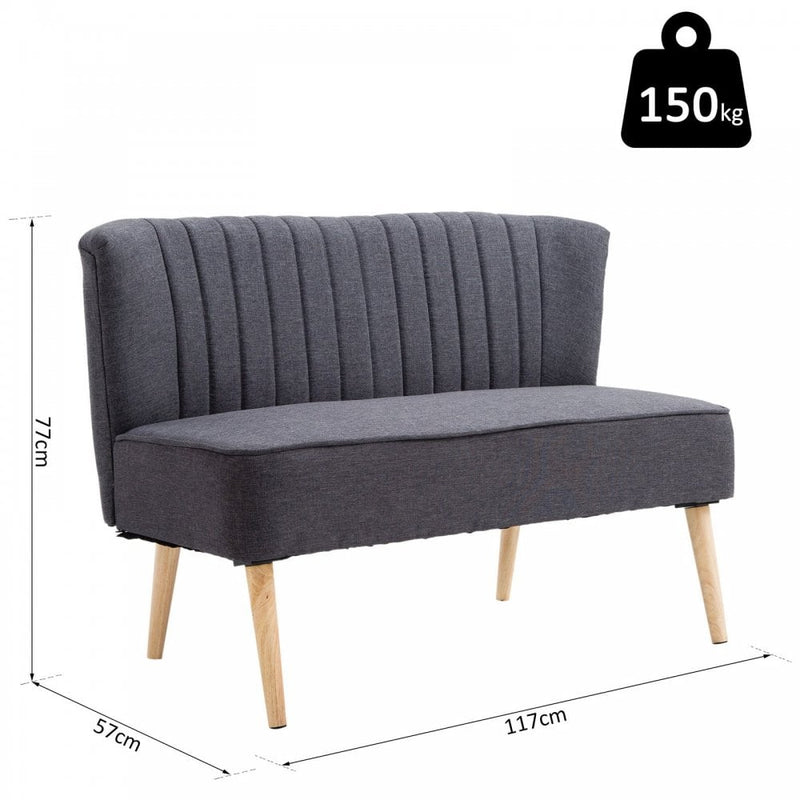 Modern Double Seat Sofa Bed Loveseat Couch Compact Padded Linen Wooden Legs-Dark Grey