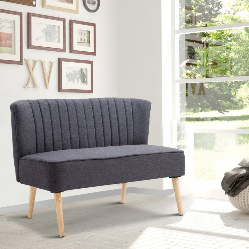 Modern Double Seat Sofa Bed Loveseat Couch Compact Padded Linen Wooden Legs-Dark Grey