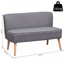 2 Seater Sofa Compact Loveseat Couch Bed Padded Linen Wooden Legs-Grey