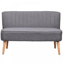 2 Seater Sofa Compact Loveseat Couch Bed Padded Linen Wooden Legs-Grey