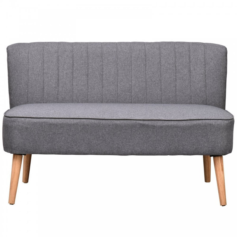 2 Seater Sofa Compact Loveseat Couch Bed Padded Linen Wooden Legs-Grey