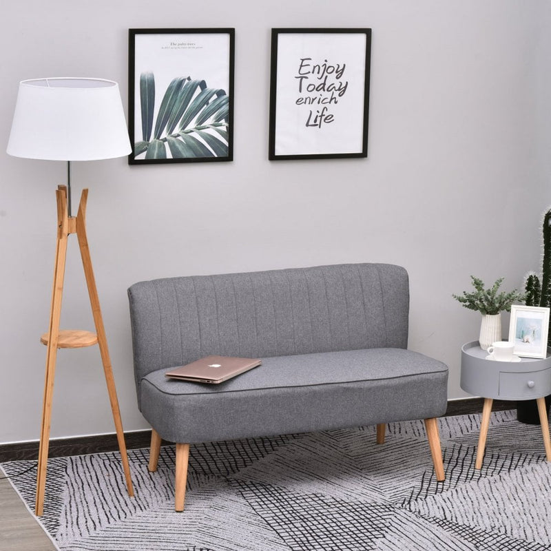 2 Seater Sofa Compact Loveseat Couch Bed Padded Linen Wooden Legs-Grey