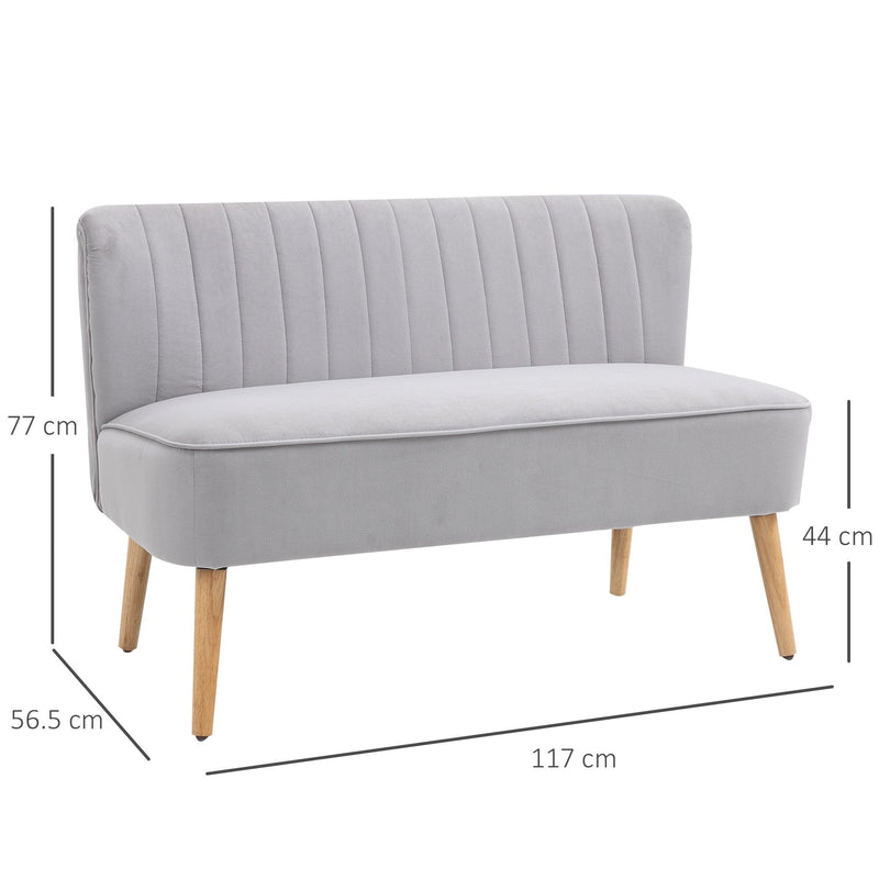 Faux Velvet Upholstered 2-Seater Sofa Small Sofa w/Wood Legs Grey