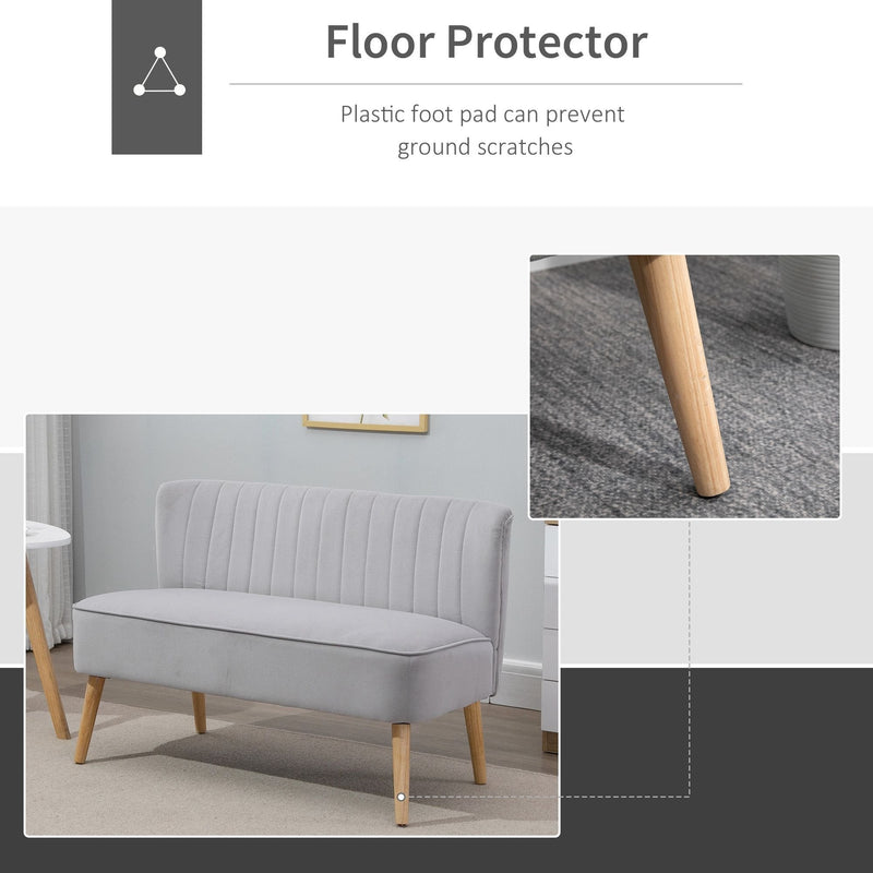 Faux Velvet Upholstered 2-Seater Sofa Small Sofa w/Wood Legs Grey