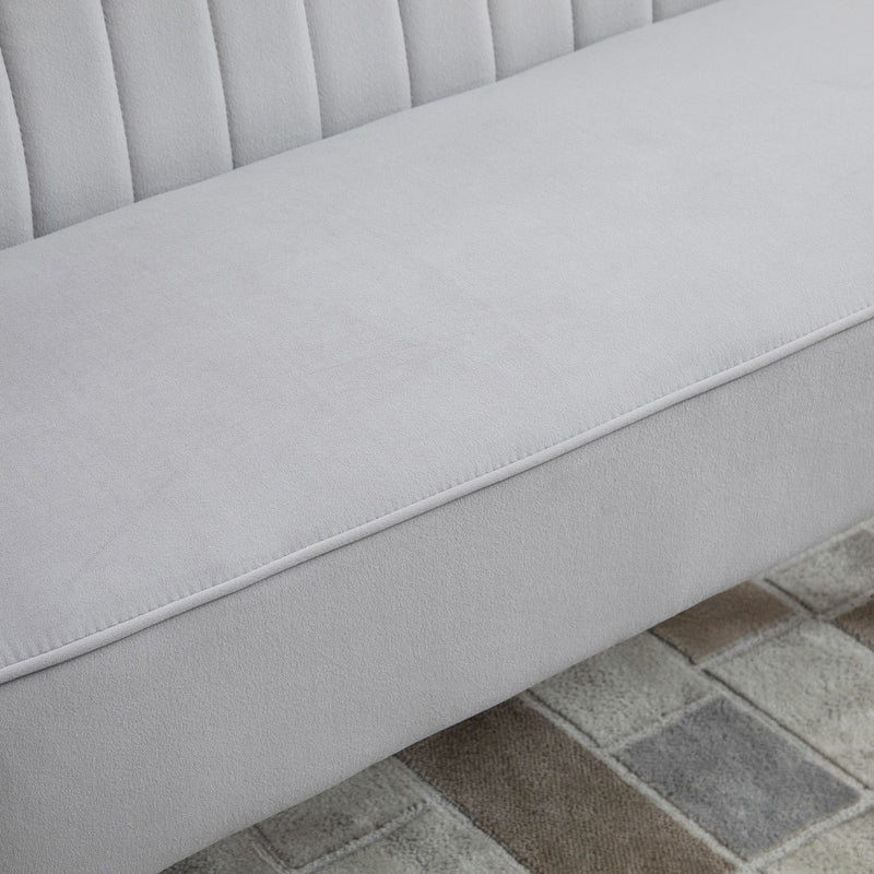 Faux Velvet Upholstered 2-Seater Sofa Small Sofa w/Wood Legs Grey