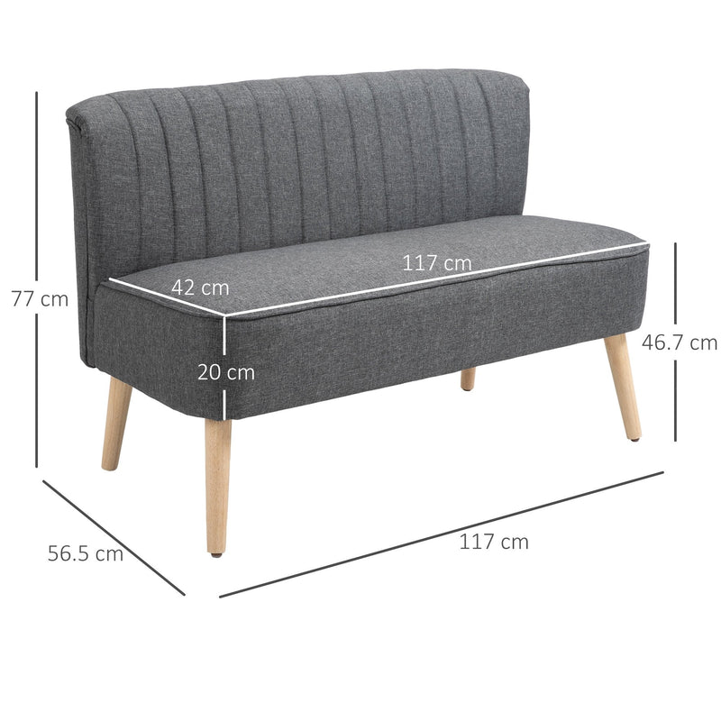 Modern Double Seat Sofa Loveseat Couch 2 Seater Compact Sofa Padded Linen Wood Leg, Charcoal Grey Legs