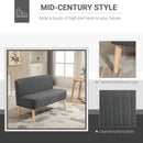 Modern Double Seat Sofa Loveseat Couch 2 Seater Compact Sofa Padded Linen Wood Leg, Charcoal Grey Legs