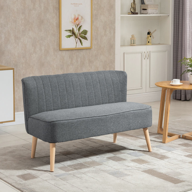 Modern Double Loveseat Couch 2 Seater Compact Sofa Padded Linen Wood Leg - Grey