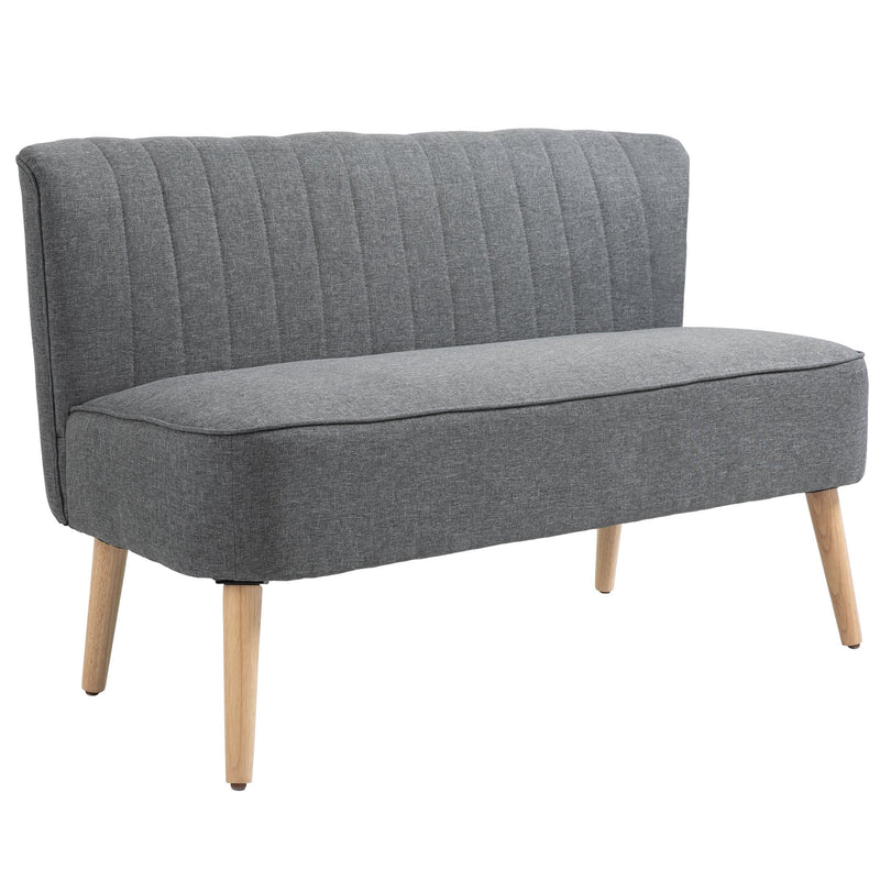 Modern Double Loveseat Couch 2 Seater Compact Sofa Padded Linen Wood Leg - Grey
