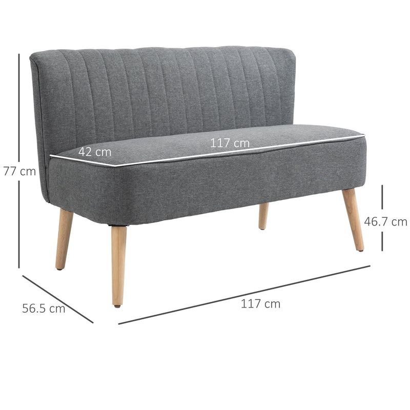 Modern Double Loveseat Couch 2 Seater Compact Sofa Padded Linen Wood Leg - Grey