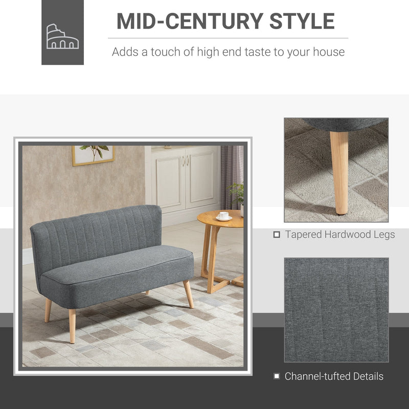 Modern Double Loveseat Couch 2 Seater Compact Sofa Padded Linen Wood Leg - Grey