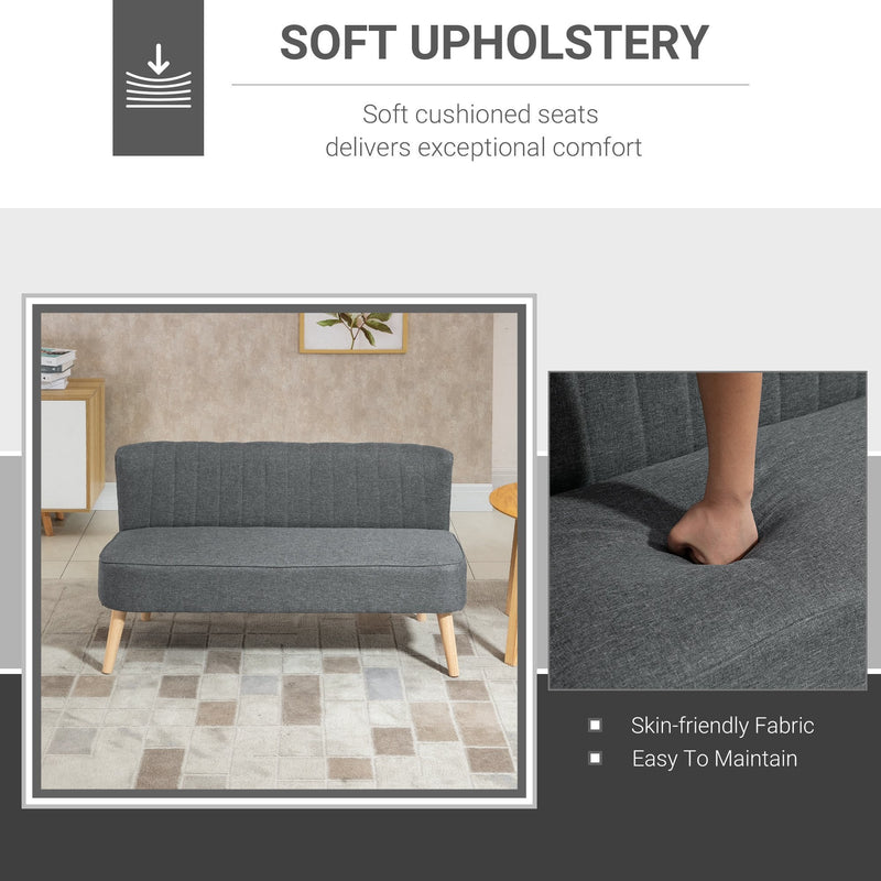 Modern Double Loveseat Couch 2 Seater Compact Sofa Padded Linen Wood Leg - Grey