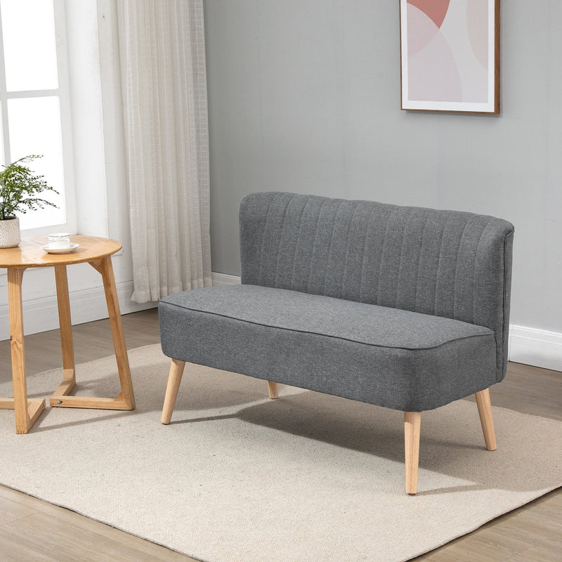 Modern Double Loveseat Couch 2 Seater Compact Sofa Padded Linen Wood Leg - Grey
