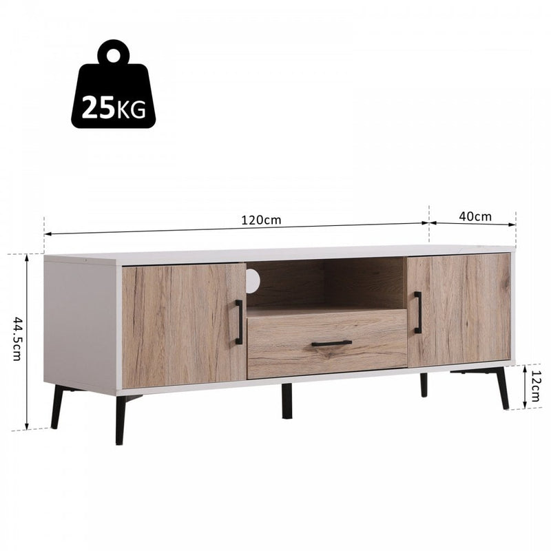 TV Stand, 120Lx40Wx44.5H cm-Oak/White Colour
