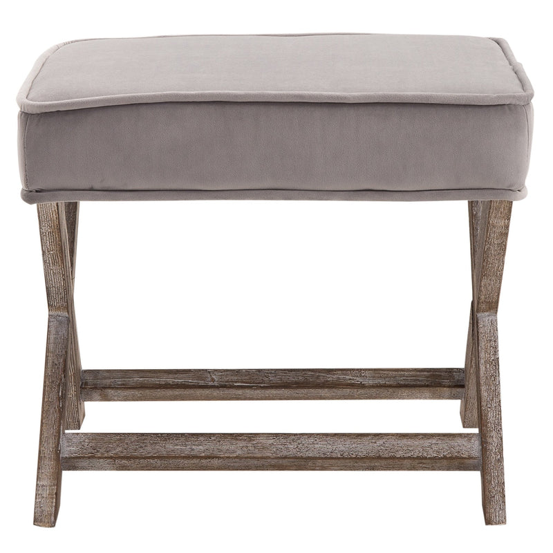 HOMCOM Vintage Footstool Padded Seat X Leg Chair Velvet Cover Shabby Chic Footrest Solid Rubber Wood 49.5 x 45 x 41 cm Grey