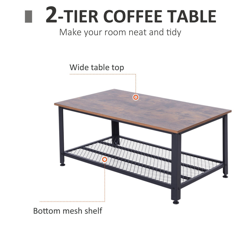 HOMCOM Industrial Style Coffee Table - Brown & Black