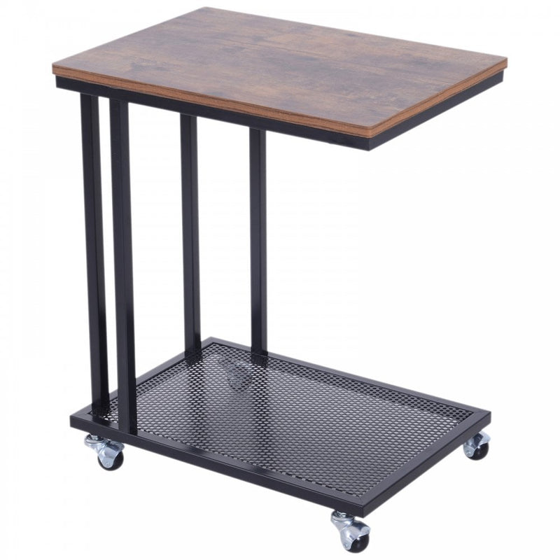 Side Coffee  Table, 51Lx36Wx61H cm-Wood Grain/Black Colour