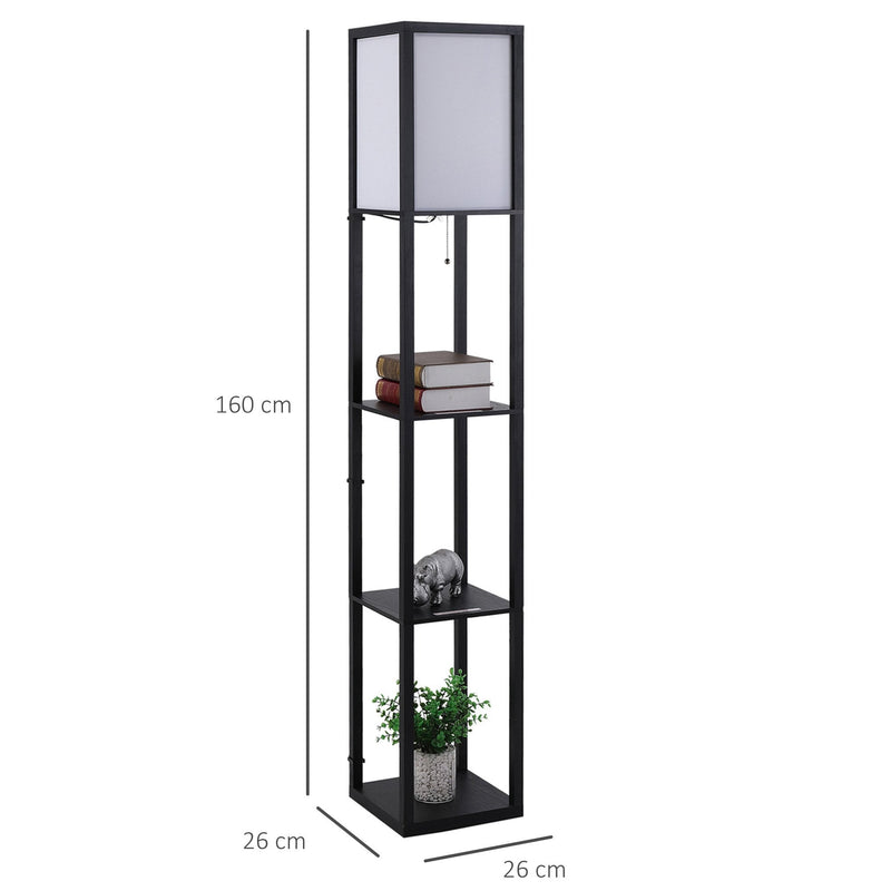 Shelf Floor Lamp, 4-tier Open Shelves - Black/White