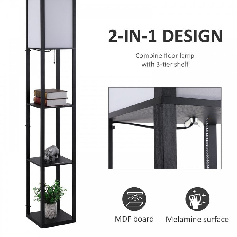 Shelf Floor Lamp, 4-tier Open Shelves - Black/White