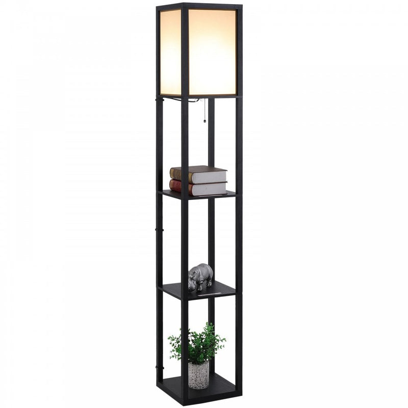 Shelf Floor Lamp, 4-tier Open Shelves - Black/White