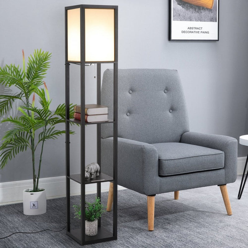 Shelf Floor Lamp, 4-tier Open Shelves - Black/White