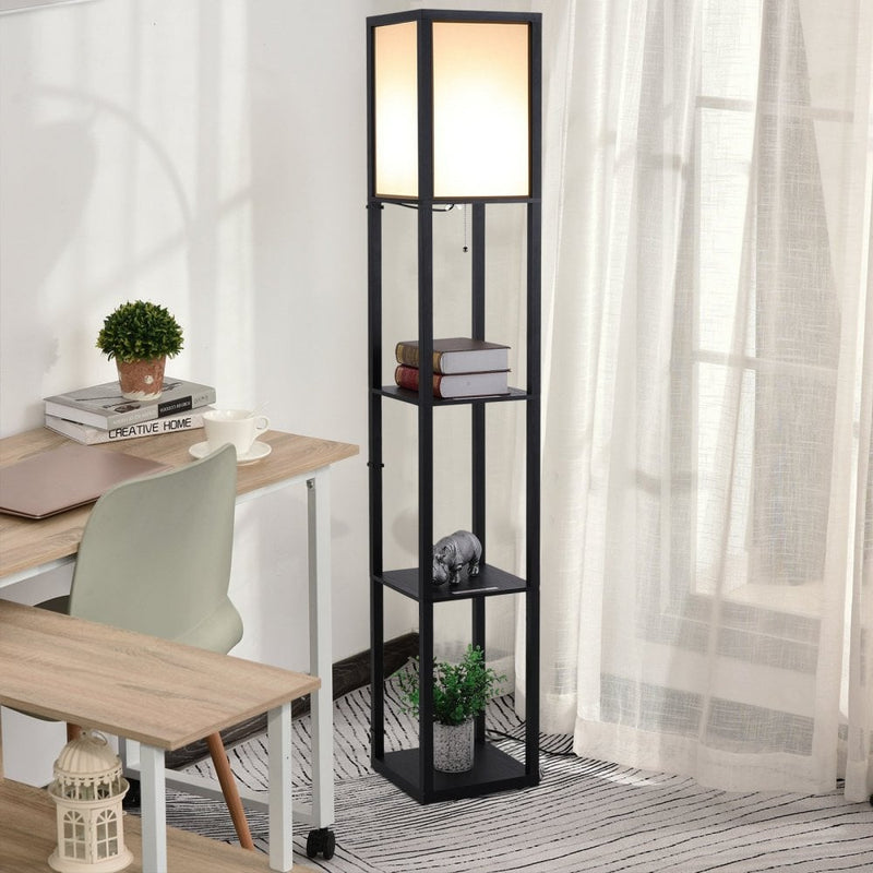 Shelf Floor Lamp, 4-tier Open Shelves - Black/White