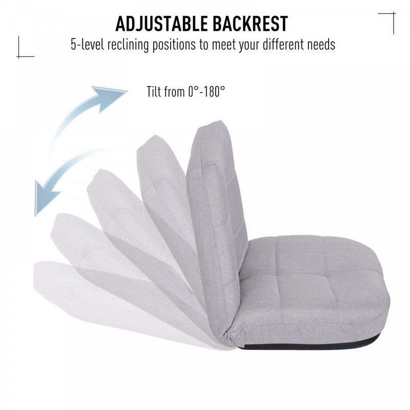 Floor Lazy Sofa Chair 5-Position Adjustable Recliner, 60H x 63W x 65Dcm-Grey