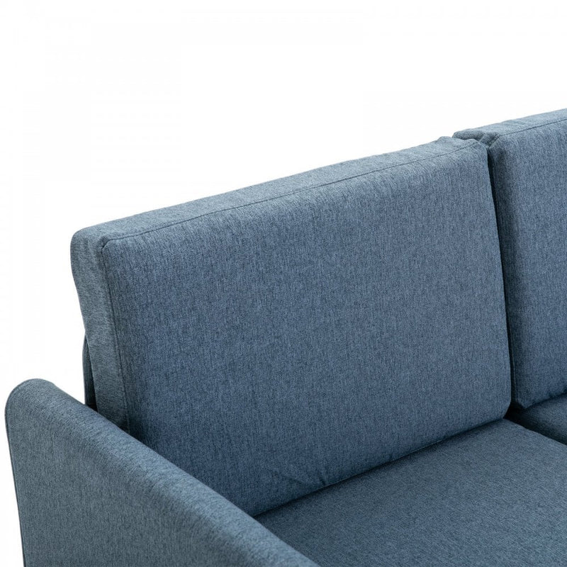 Linen Upholstery 2-Seater Sofa with Wooden Legs - Blue