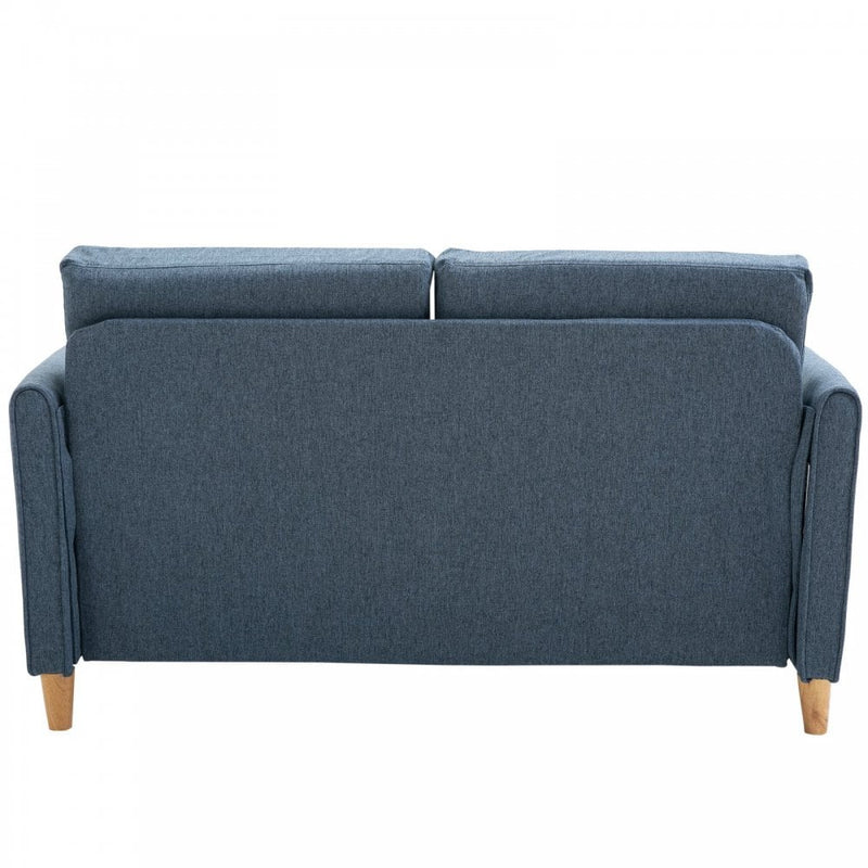 Linen Upholstery 2-Seater Sofa with Wooden Legs - Blue