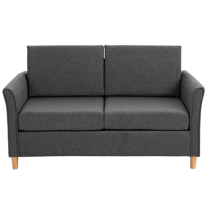 Linen Upholstery 2-Seater Sofa Floor Sofa Living Room Furniture w/Armrest Wooden Legs Dark Grey