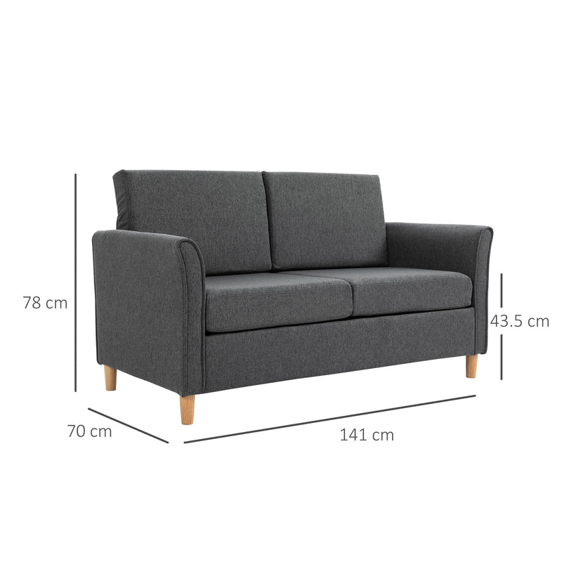 Linen Upholstery 2-Seater Sofa Floor Sofa Living Room Furniture w/Armrest Wooden Legs Dark Grey