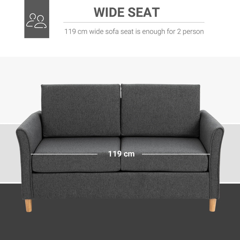 Linen Upholstery 2-Seater Sofa Floor Sofa Living Room Furniture w/Armrest Wooden Legs Dark Grey