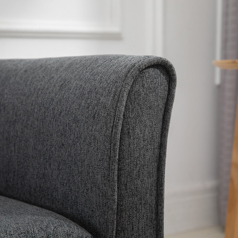 Linen Upholstery 2-Seater Sofa Floor Sofa Living Room Furniture w/Armrest Wooden Legs Dark Grey