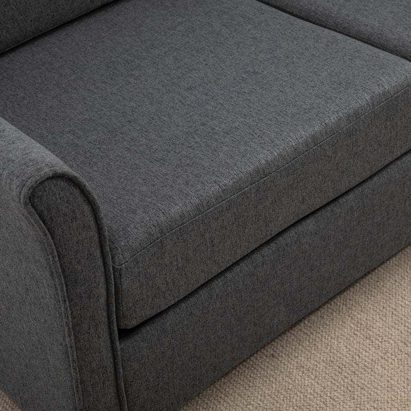 Linen Upholstery 2-Seater Sofa Floor Sofa Living Room Furniture w/Armrest Wooden Legs Dark Grey