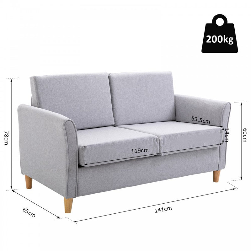 HOMCOM Two-Seater Linen-Look Sofa - Grey