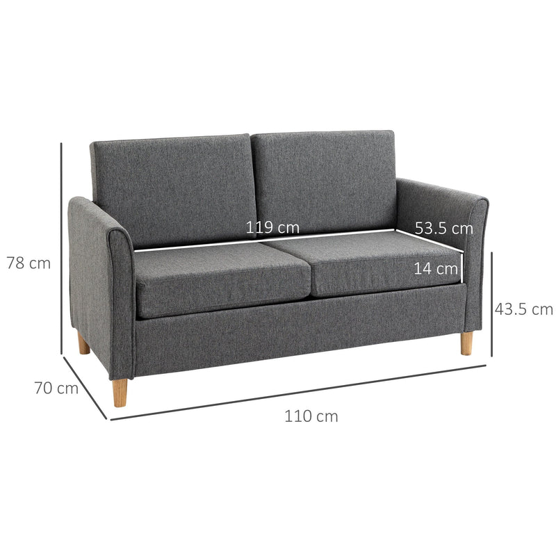 Sofa Double Seat Compact Loveseat Couch Living Room Furniture with Armrest - Grey