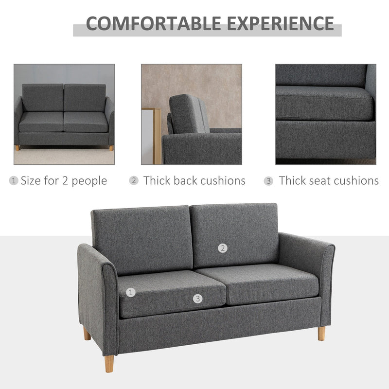 Sofa Double Seat Compact Loveseat Couch Living Room Furniture with Armrest - Grey