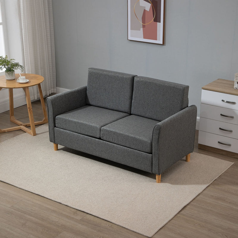 Sofa Double Seat Compact Loveseat Couch Living Room Furniture with Armrest - Grey