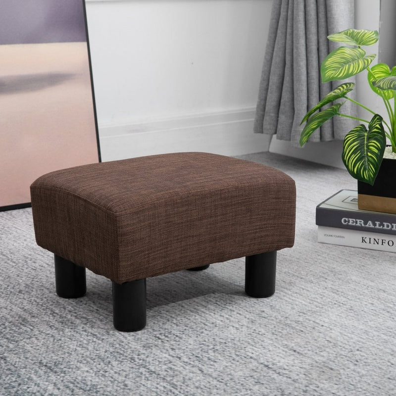 Linen Fabric Footstool Ottoman Cube w/ 4 Plastic Legs Black